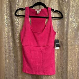Torrid Festi Hot Pink Smocked Jersey Seamed Corset Tank 00 Med NWT